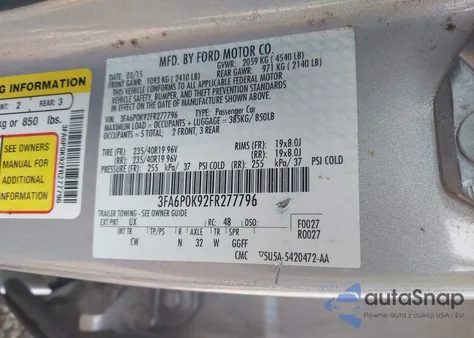 2015 Ford Fusion Titanium из США, поврежденный, VIN 3FA6P0K92FR277796